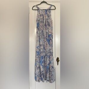 Halston halter-style blue floral maxi, NWT.